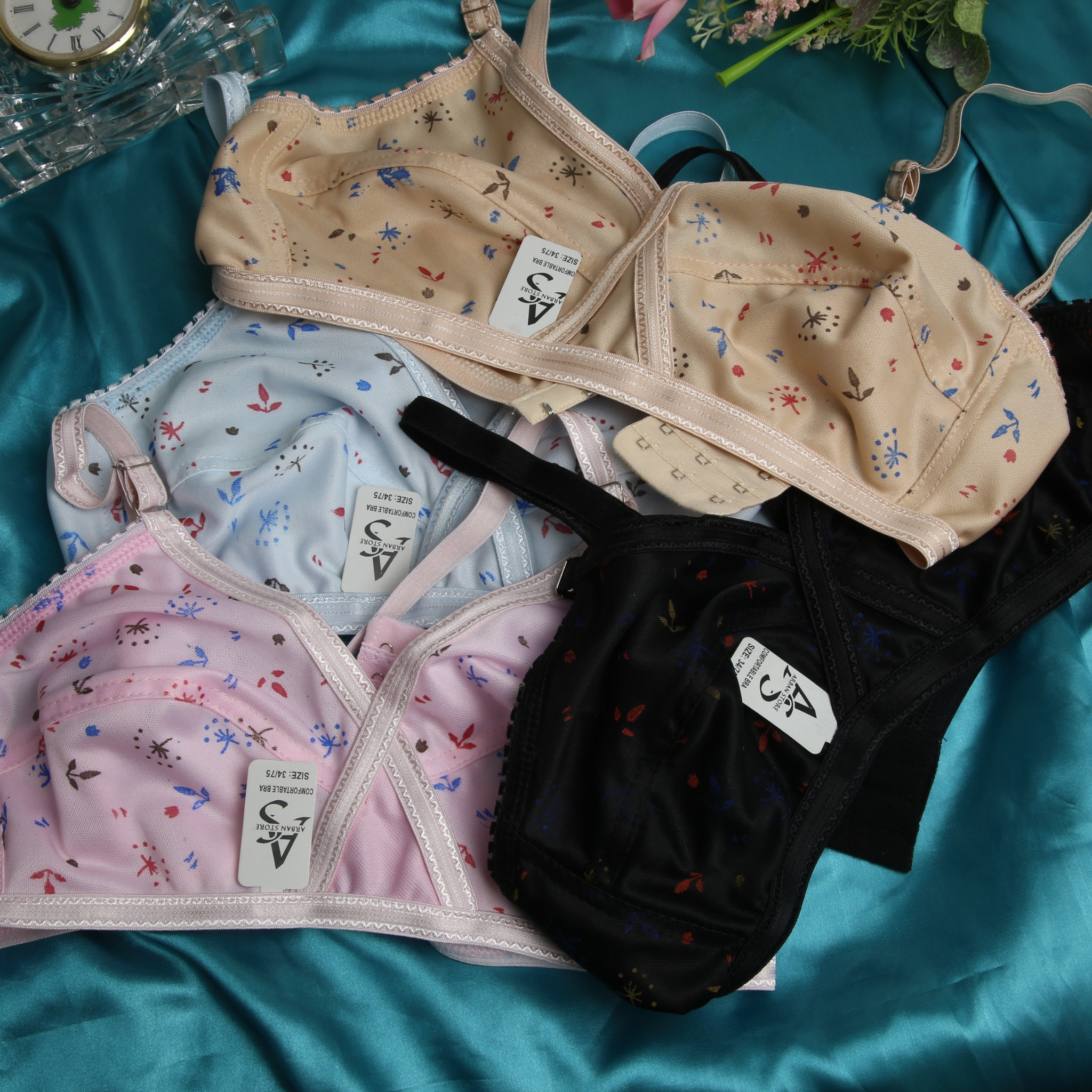 4 Piece Pack - Comfortable Printed Jersey Bras for Women