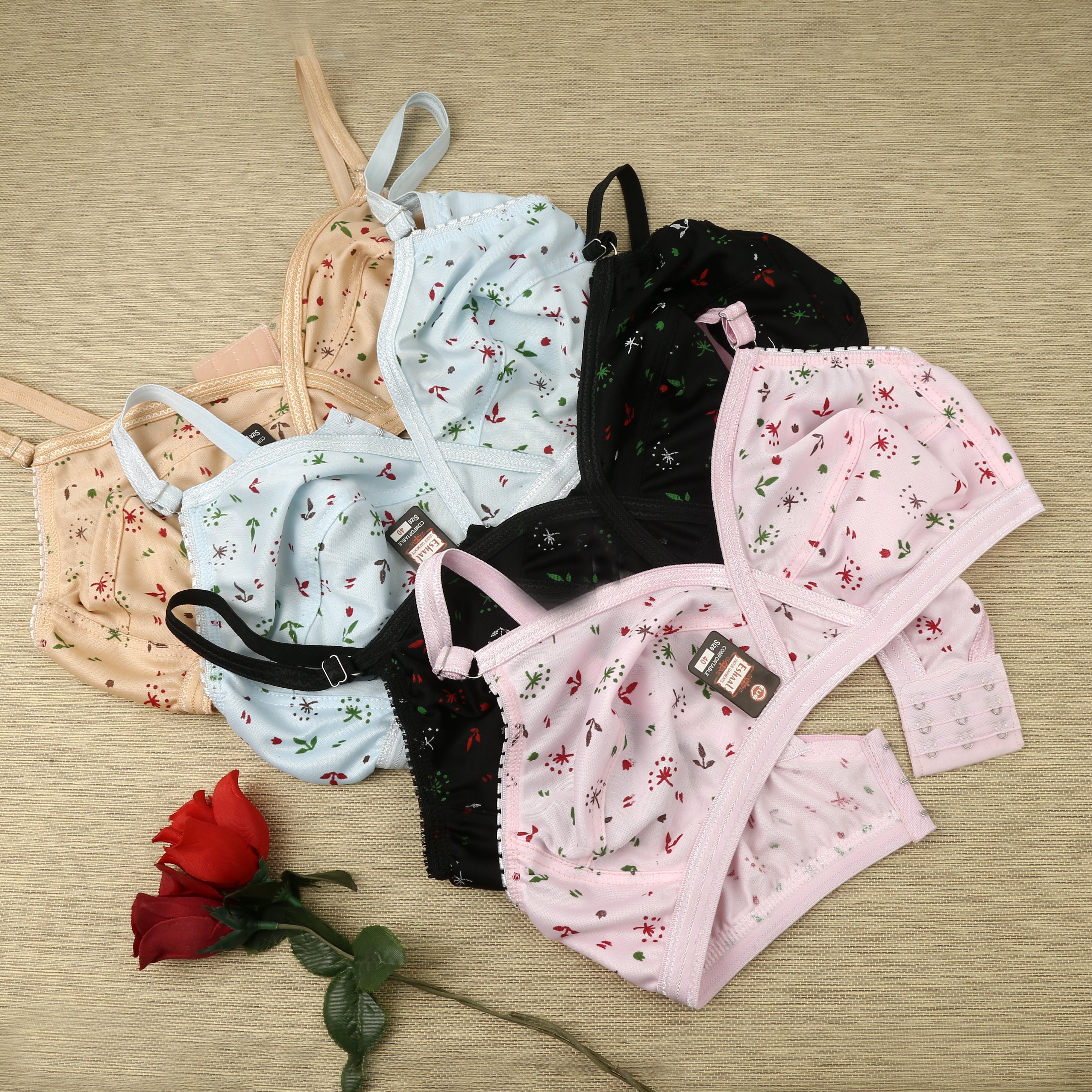 (4) Bra soft  Fabric Printed jersey bra